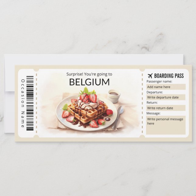 Editable Belgium Plane ticket, Belgium Trip Invitation (Front)