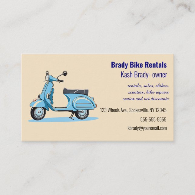 Editable Bike Rental  Business Card (Front)