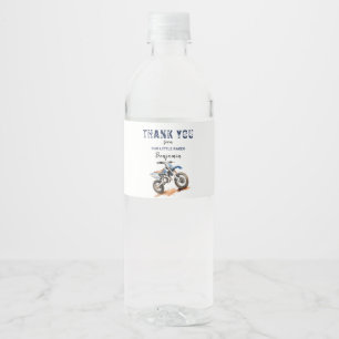 Editable Birthday Blue Dirt Bike Water Bottle Label