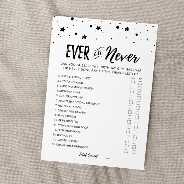 Editable Birthday Ever or Never Birthday Game Card (Creator Uploaded)