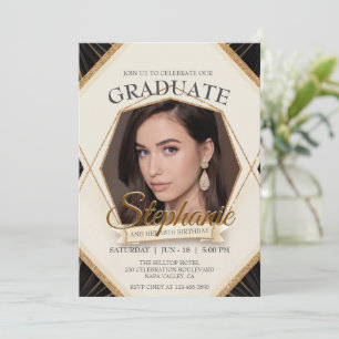 Editable Birthday Graduate Photo Sparkling Frame Invitation