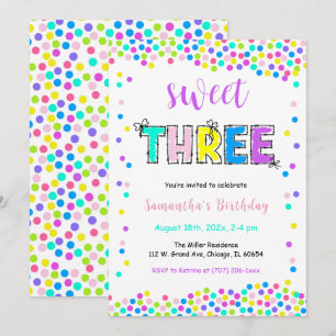 Editable Birthday Invitation Girl Age 3