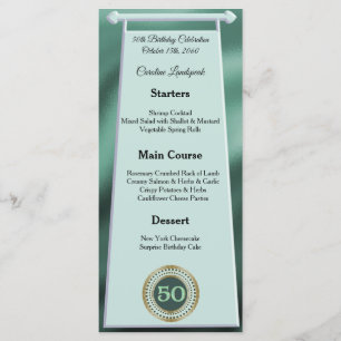 Editable Birthday Menu 50th Green Glitter