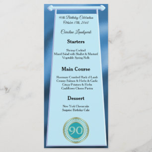 Editable Birthday Menu 90th Teal Blue Glitter