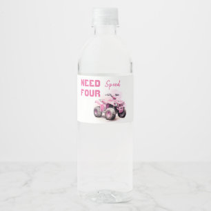 Editable Birthday Pink ATV Bike Water Bottle Label