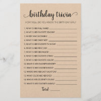 Editable Birthday trivia Birthday party game