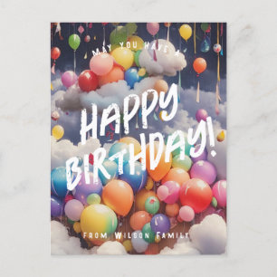 Editable Bithday rainbow ballons greeting Postcard