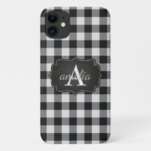 EDITABLE Black and White Buffalo Plaid Monogrammed Case-Mate iPhone Case