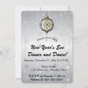 Editable Black and White Ornament Stars Background Invitation