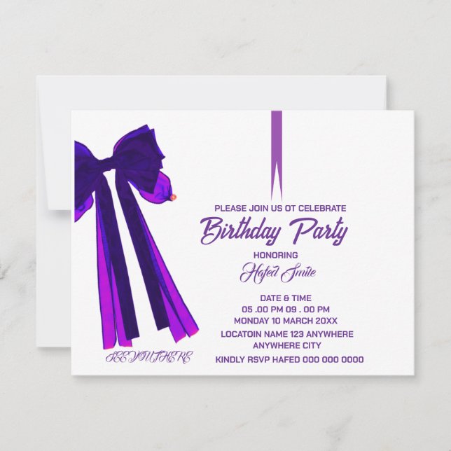 Editable Black Bow Birthday Invitation Template, M (Front)