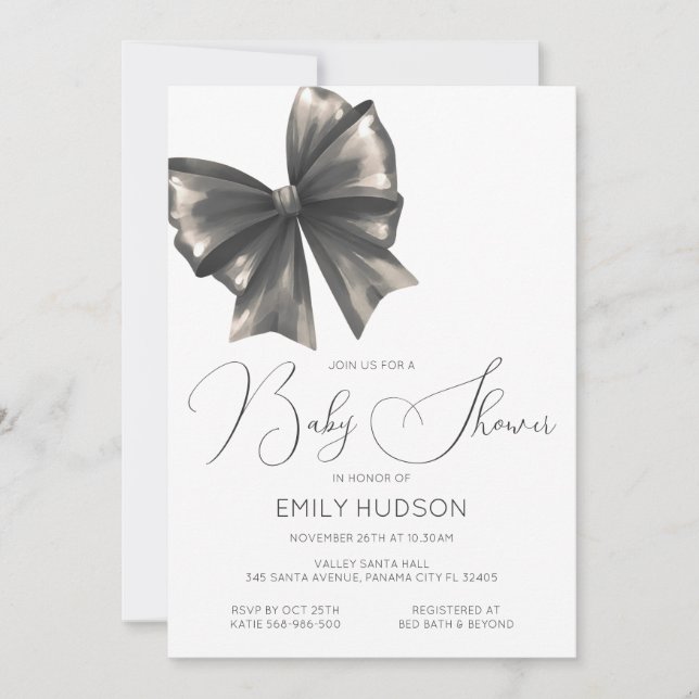 Editable Black Bow Coquette Invitation (Front)