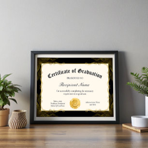 Editable Black Certificate of Graduation Award