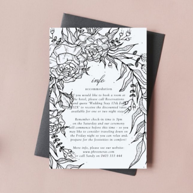 Editable Black Flower White Wreath Wedding Enclosure Card (Creator Uploaded)