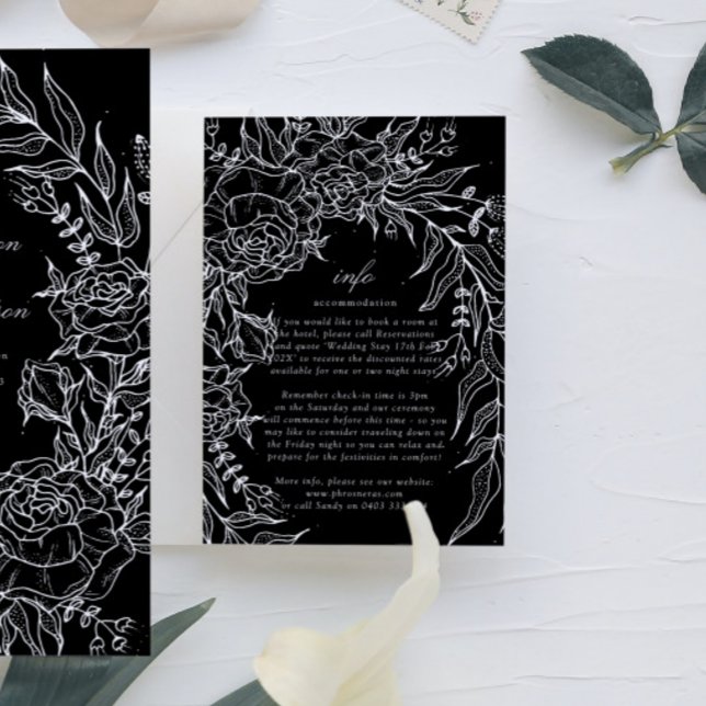 Editable Black Flower White Wreath Wedding Enclosure Card (DETAILS showcasing suite - additional items (bought separately))