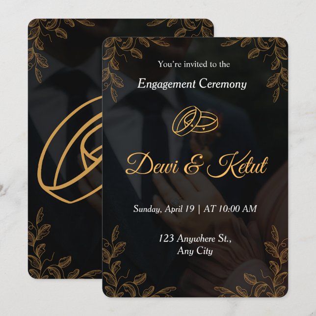 Editable Black Gold Engagement Invitation Template (Front/Back)