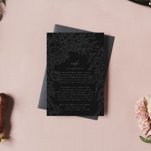 Editable Black on Black Floral Wreath Wedding Enclosure Card