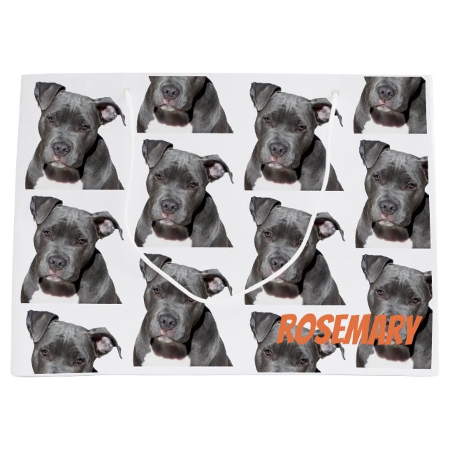 Editable Black Pitbull Large Gift Bag (Front)