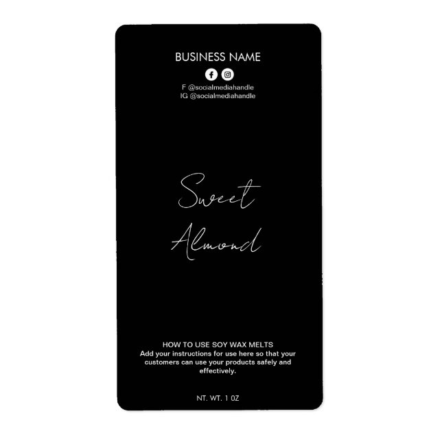 Editable Black Soy Wax Melt Labels (Front)