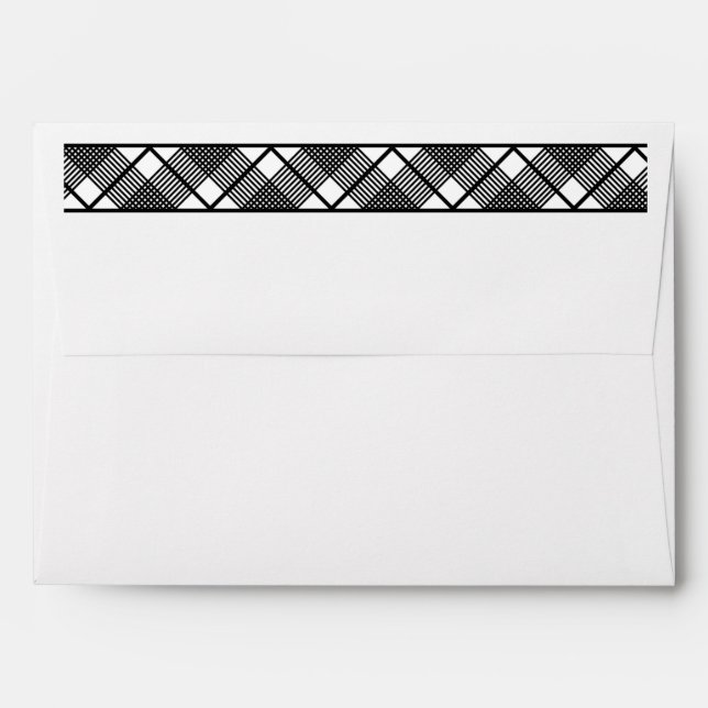 Editable Black White Plaid Pattern Lined A7 Envelope (Back (Top Flap))