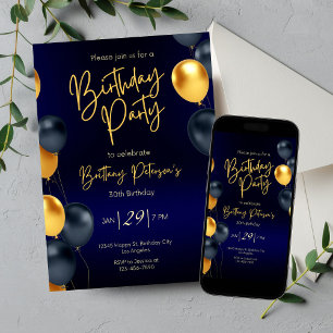 Editable Blue and Gold Birthday Invitation for Men
