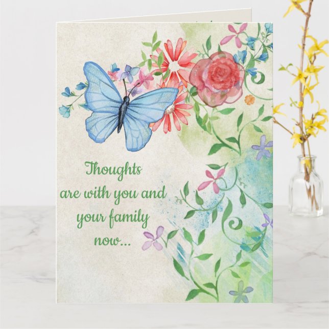 Editable Blue Butterfly and Flowers Card (Yellow Flower)