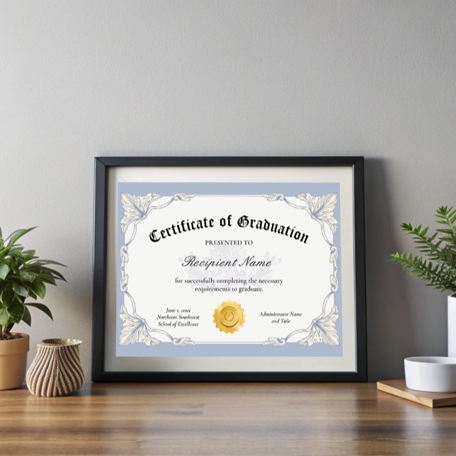 Editable Blue Certificate of Graduation Award (Editable Blue Certificate of Graduation Award)