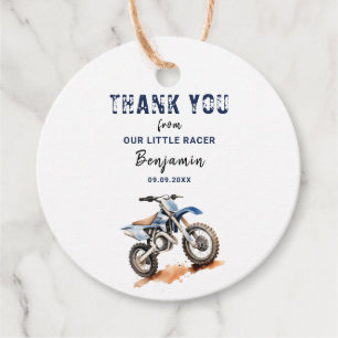 Editable Blue Dirt Bike Birthday Circle  Favour Tags