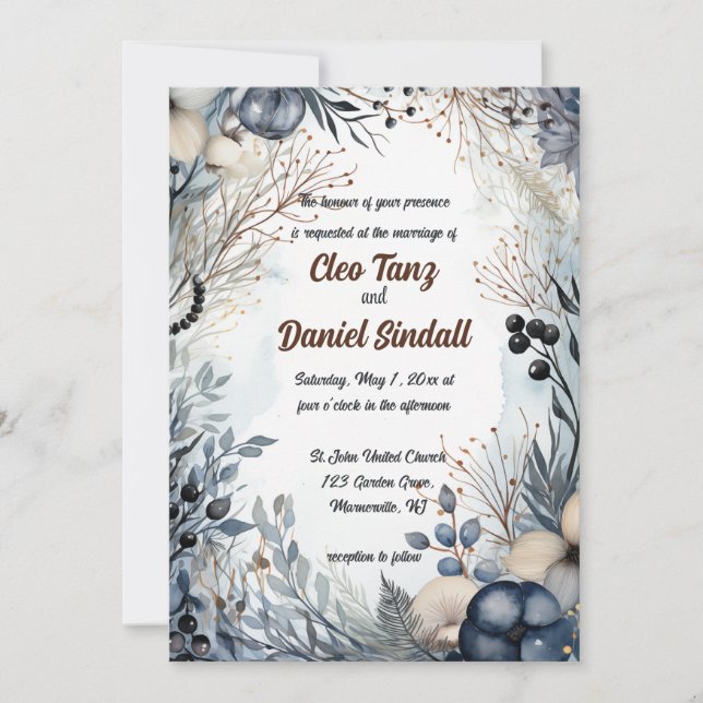 Editable Blue Flower Garden Invitation (Front)