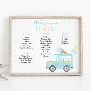Editable Blue Ice Cream Sundae Birthday Sign