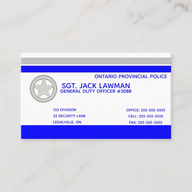 Editable Blue Line Police Business Card (Front)