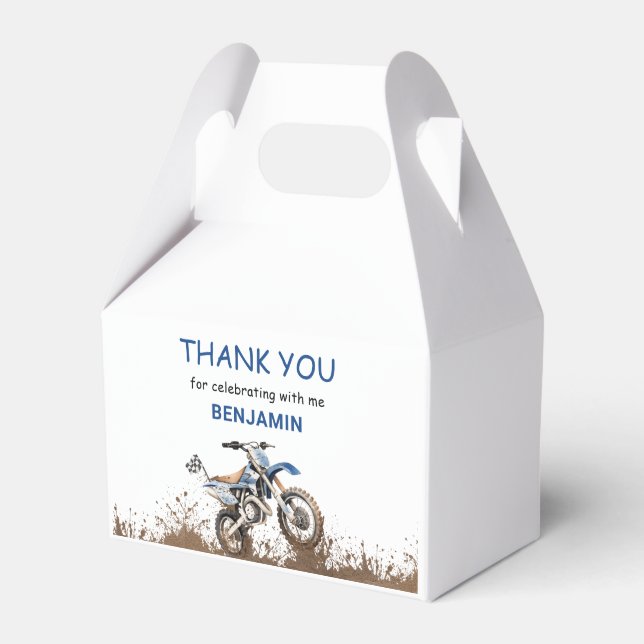 Editable Blue Motorbike Dirt Bike, Birthday Party  Favour Box (Front Side)