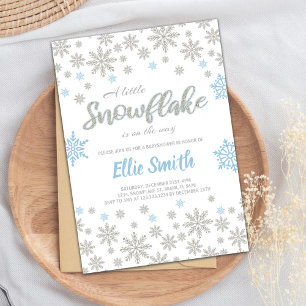 Editable Blue Silver Glitter Winter Baby Showe Invitation
