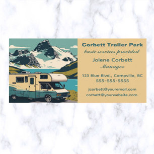 Editable Blue Trailer Park Campground Business Card