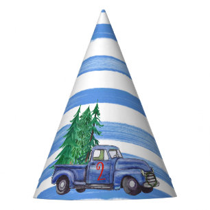 Editable Blue Truck Themed Blue Stripe Party Hat