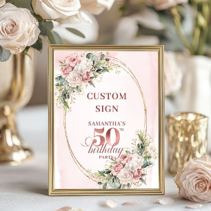 Editable Blush Pink Greenery 50 Birthday Tabletop Poster