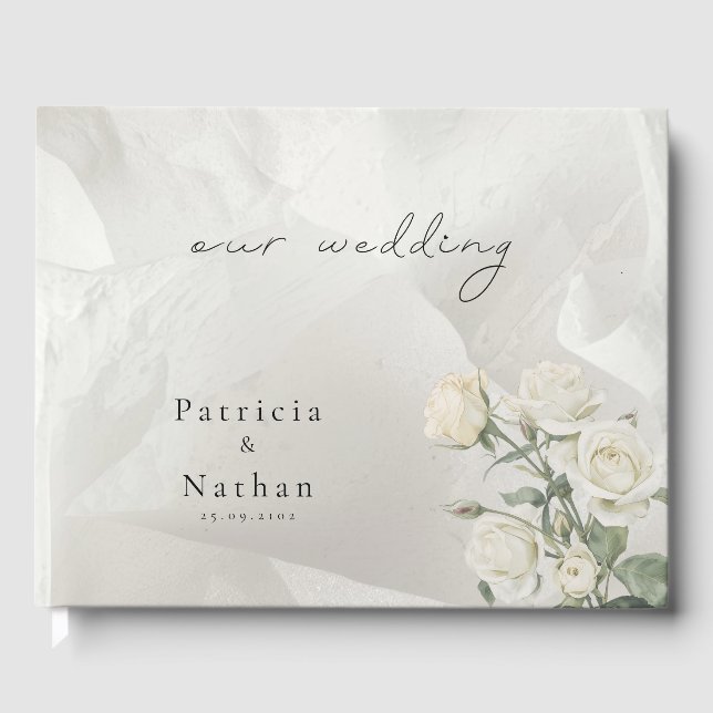 Editable Blush Rose Botanical Wedding Guest Book (Front)