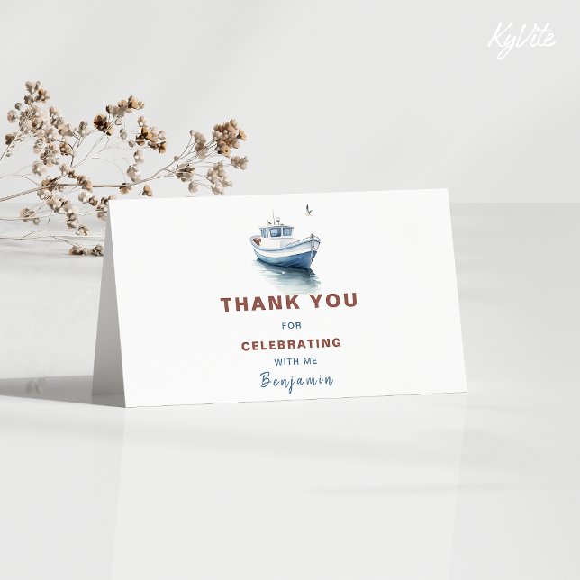 Editable Boat Birthday Thank You Card - Boys (Creator Uploaded)