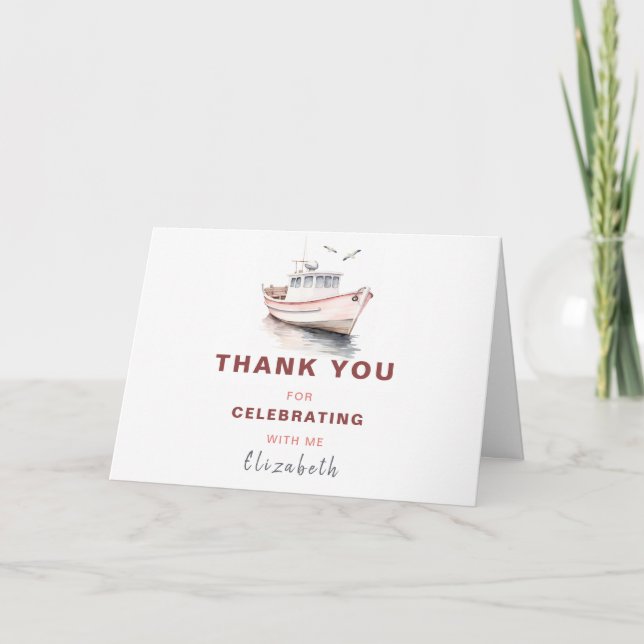 Editable Boat Birthday Thank You Card - Girls (Front)