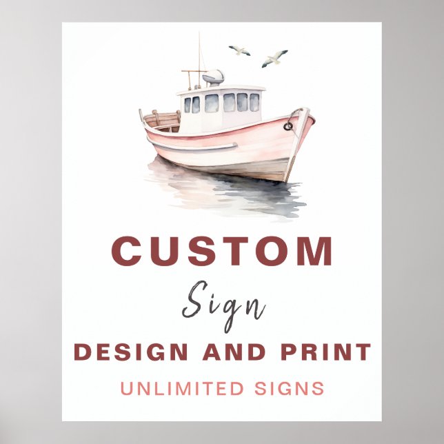 Editable Boat Nautical Custom Birthday Sign - Girl (Front)