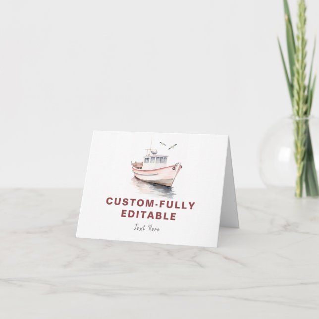 Editable Boat Nautical Folded Food Tent Card-Girl Card (Front)