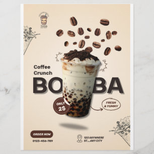 Editable Boba Tea Cafe Flyer, Small Business Menu