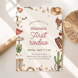 Editable Boho Cowgirl Cowboy First Rodeo Birthday Invitation