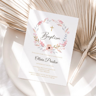 Editable Boho Floral Girl Baptism Invitation