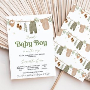 Editable Boho It's a Boy Baby Clothes Baby Shower  Invitation