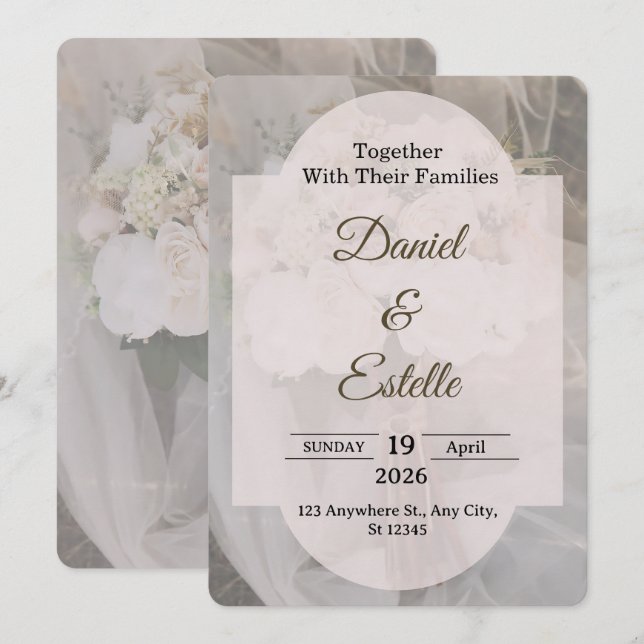 Editable Boho Neutral Wedding Invitation Template (Front/Back)