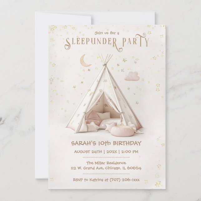 Editable Boho Sleepunder Party Birthday Invitation (Front)