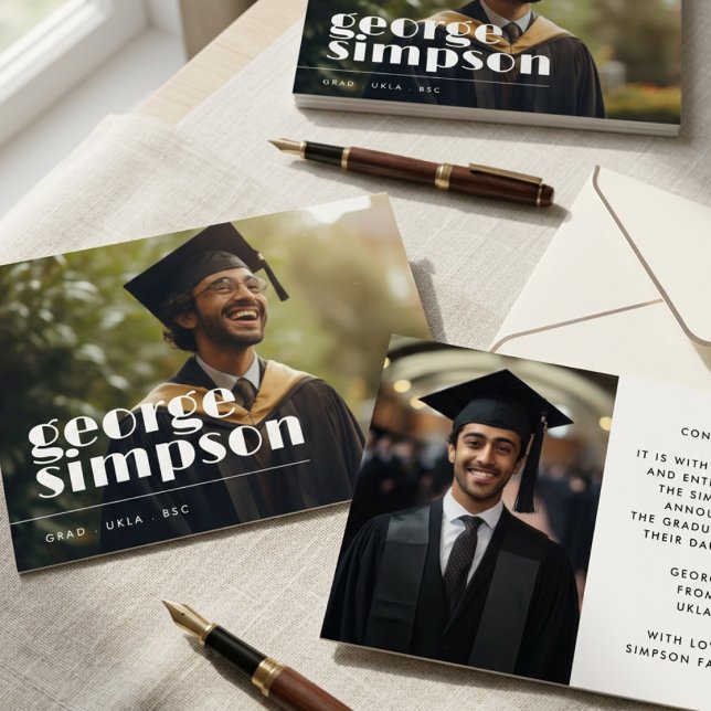 Editable Bold Script Grad Graduate Two Photo Announcement (Creator Uploaded)
