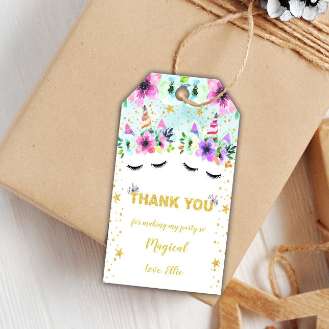 Editable Botanical Party Favor Labels (Green Floral Twin Birthday Gift Tags)