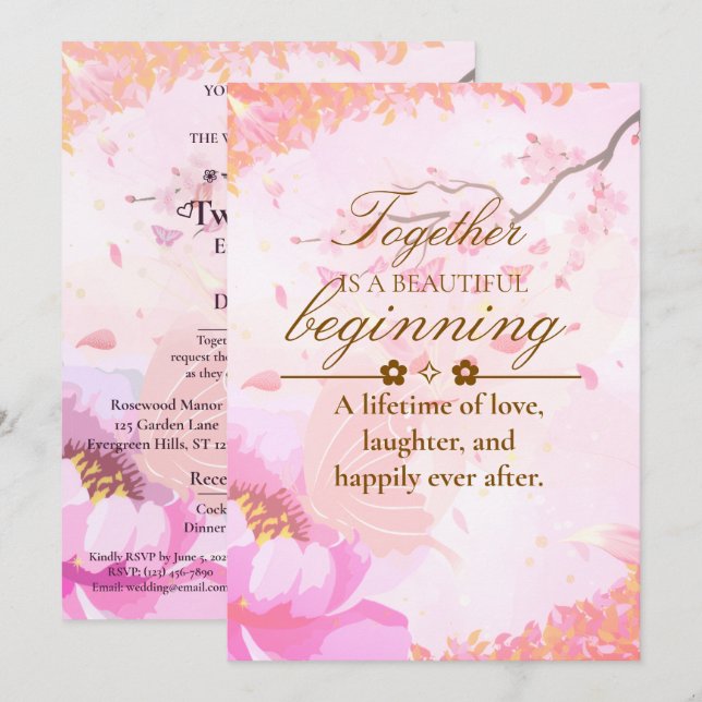 Editable Botanical Wedding Invitation Card (Front/Back)