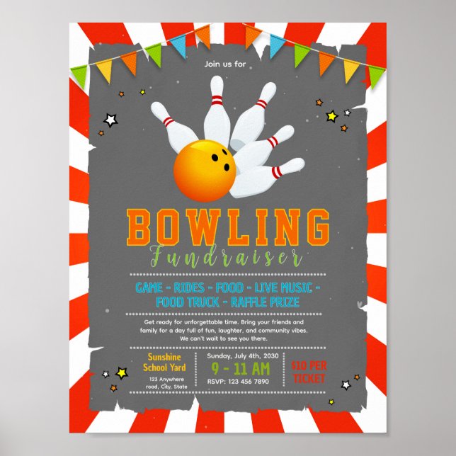 Editable bowling fundraiser flyer poster (Front)